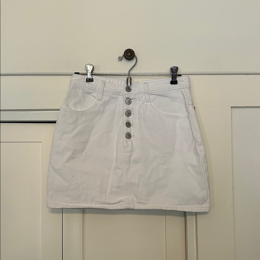 John Galt/Brandy Melville White Button-Front Denim Mini Skirt